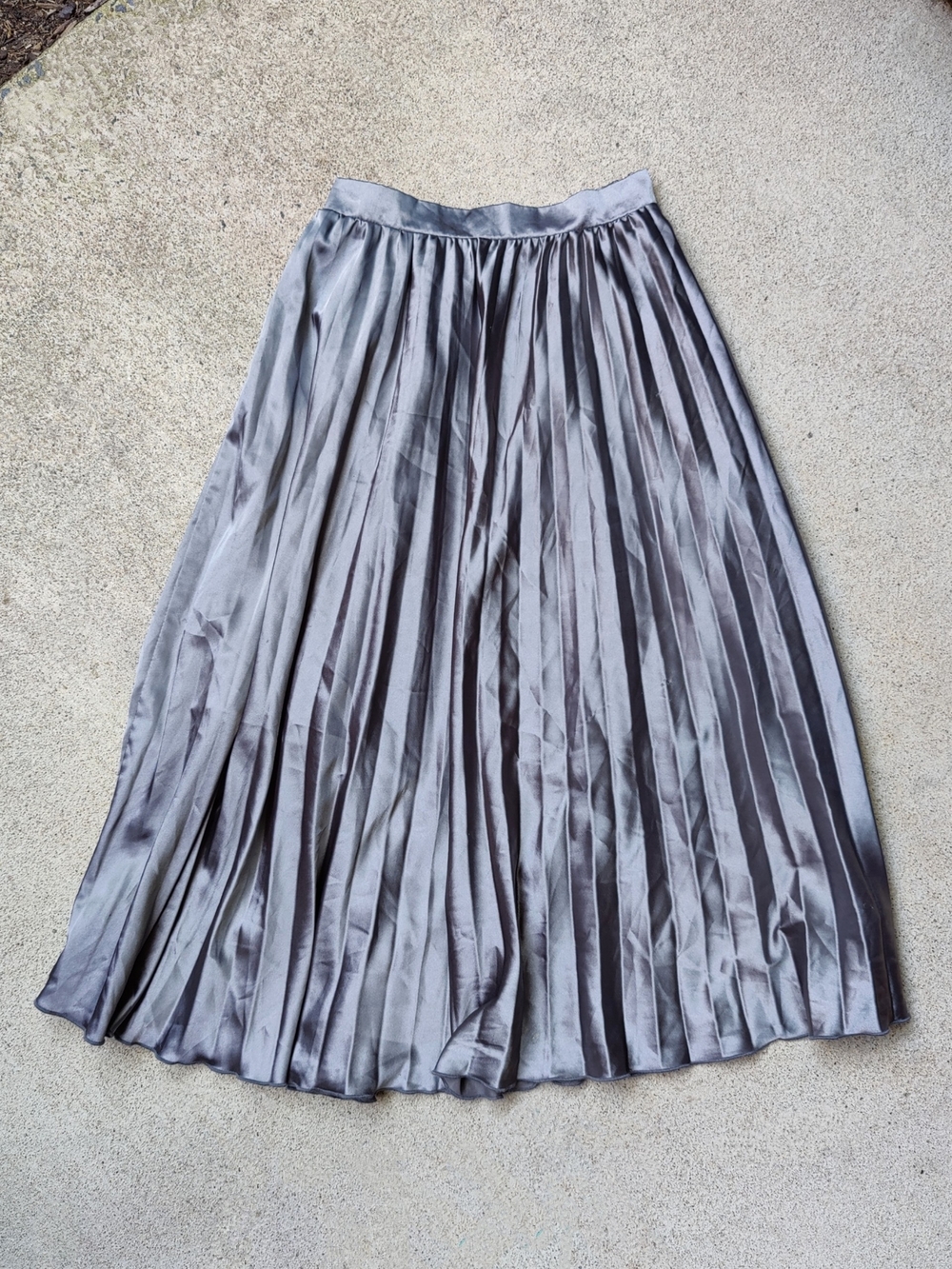 Allegra K Metallic Accordian Pleated Midi Skirt Silver Side Zip Women's XS